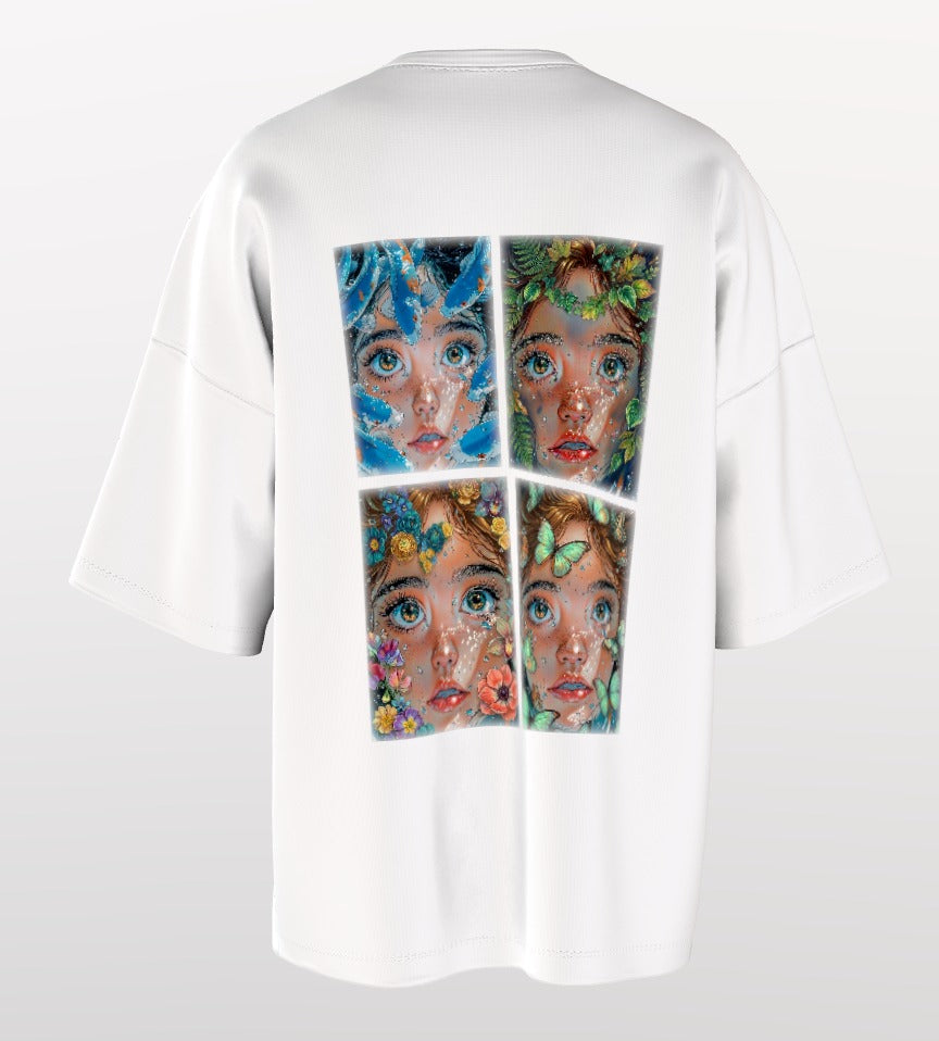 Divine Nature Anime Graphic Oversized T-Shirt – Artistic Floral Face Print