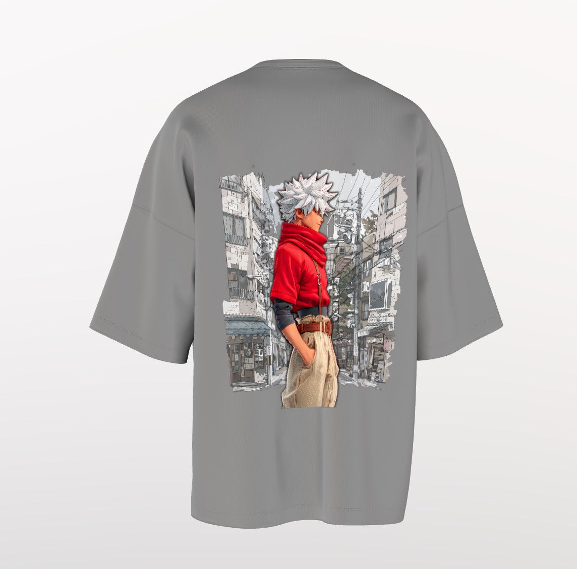 Urban Anime Oversized T-Shirt – Eiffel Graphic Front & Cityscape Character Back