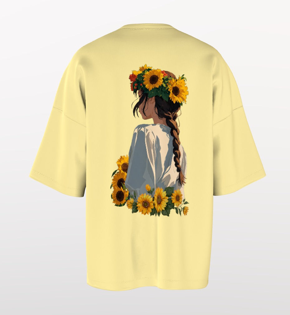 Sunflower Soul Oversized T-Shirt – Aesthetic Floral Girl Back Print