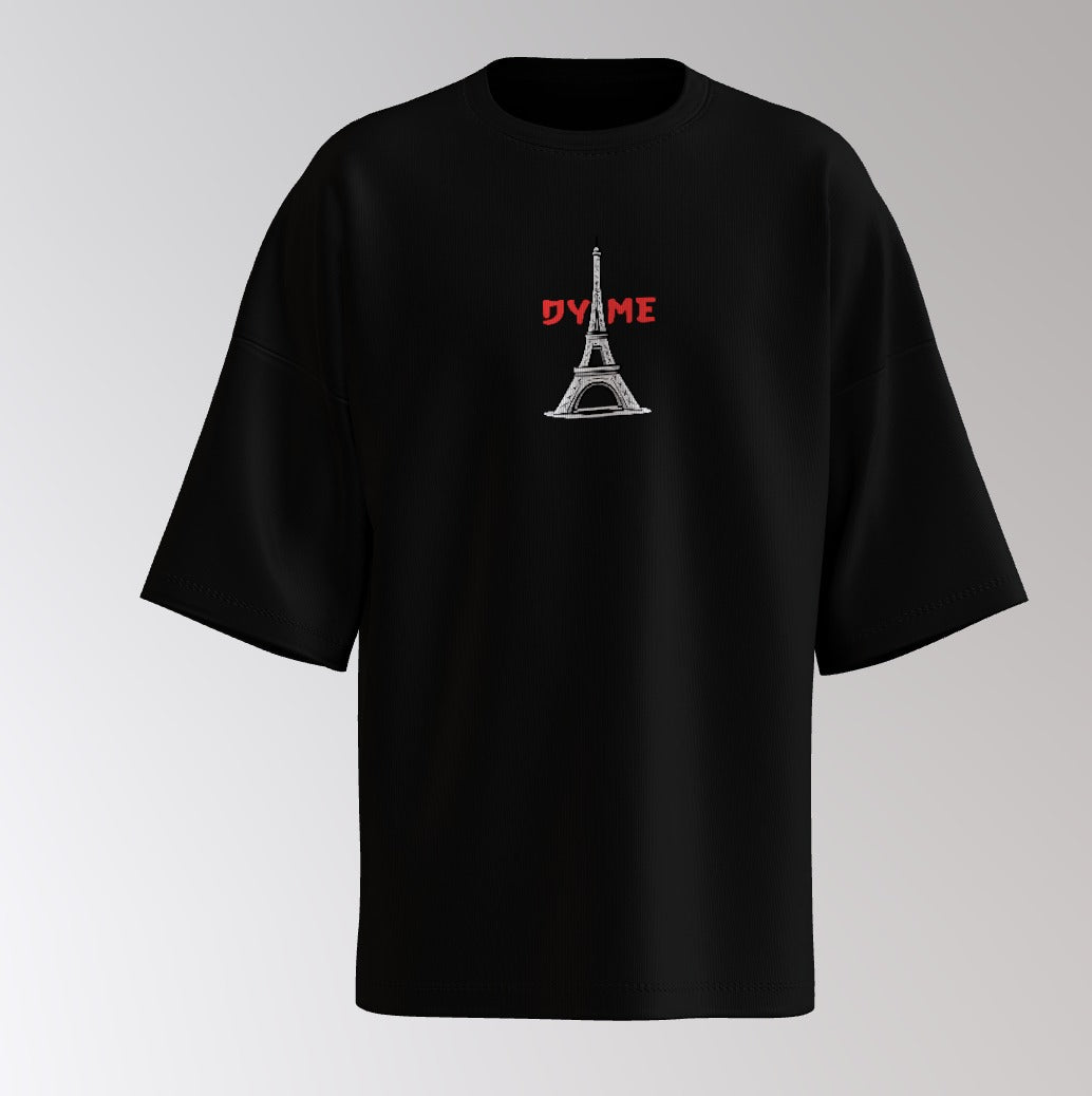 Urban Anime Oversized T-Shirt – Eiffel Graphic Front & Cityscape Character Back