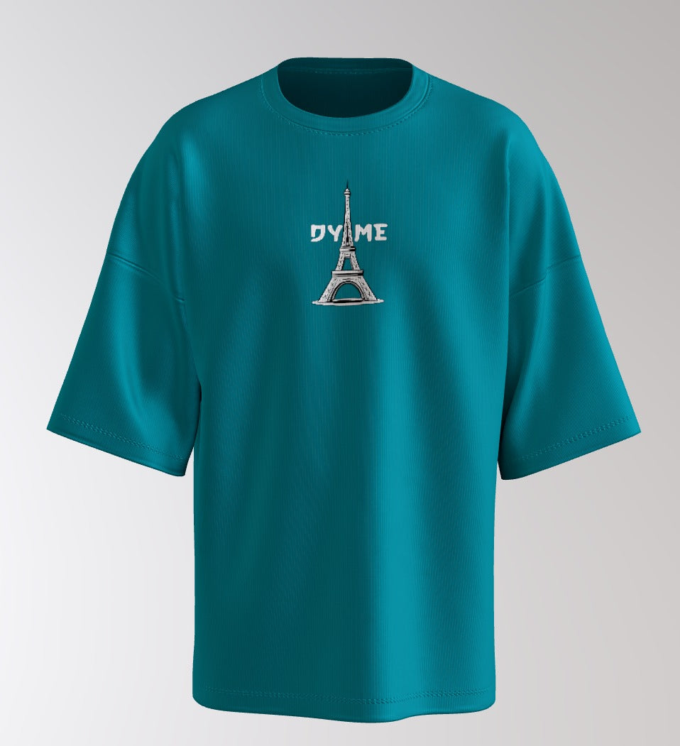 Urban Anime Oversized T-Shirt – White DYME Eiffel Graphic & Cityscape Back Print