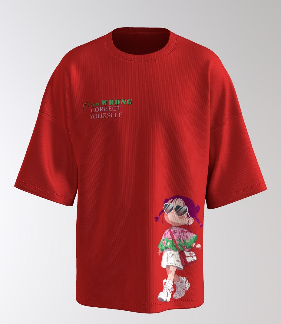 Oversized T-Shirt – Cute Girl Illustration “If I Am Wrong, Correct Yourself”