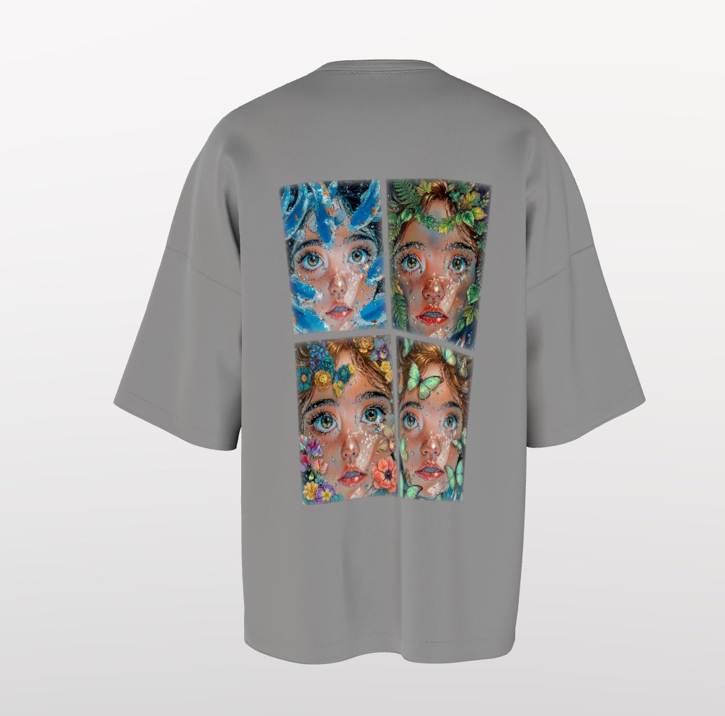 Divine Nature Anime Graphic Oversized T-Shirt – Artistic Floral Face Print