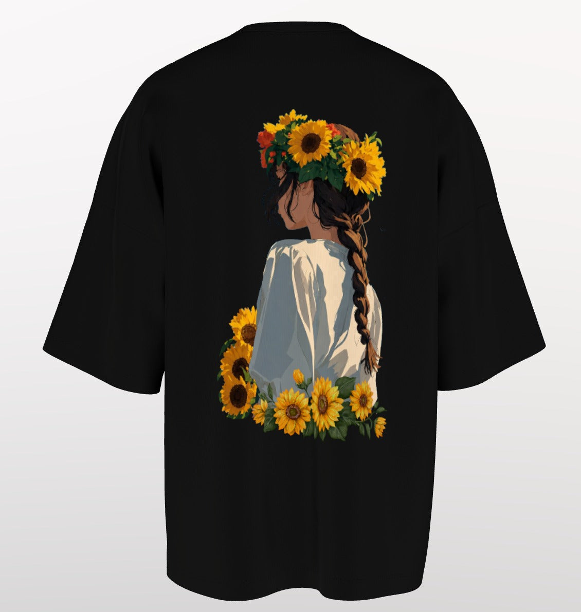 Sunflower Soul Oversized T-Shirt – Aesthetic Floral Girl Back Print