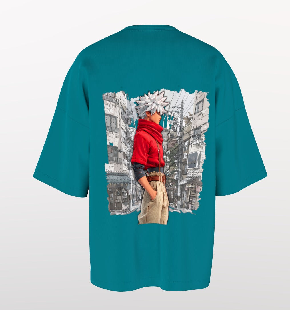 Urban Anime Oversized T-Shirt – White DYME Eiffel Graphic & Cityscape Back Print
