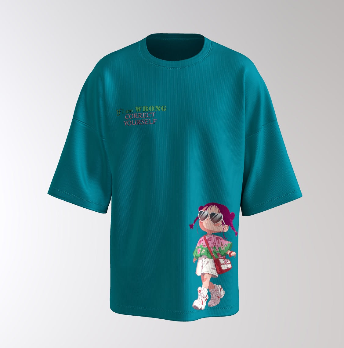 Oversized T-Shirt – Cute Girl Illustration “If I Am Wrong, Correct Yourself”