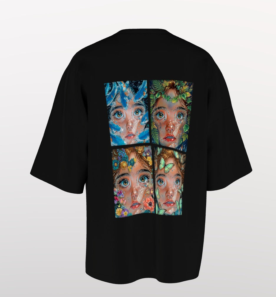 Divine Nature Anime Graphic Oversized T-Shirt – Artistic Floral Face Print