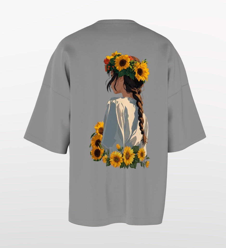 Sunflower Soul Oversized T-Shirt – Aesthetic Floral Girl Back Print