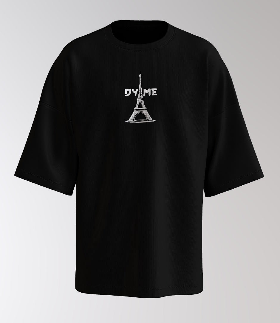 Urban Anime Oversized T-Shirt – White DYME Eiffel Graphic & Cityscape Back Print