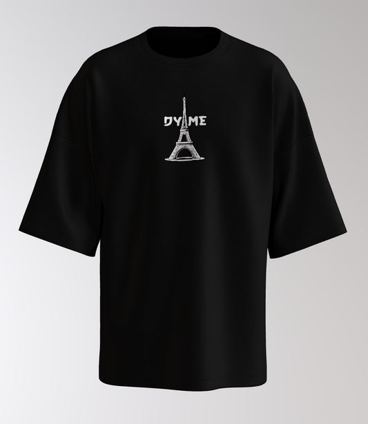 Urban Anime Oversized T-Shirt – White DYME Eiffel Graphic & Cityscape Back Print