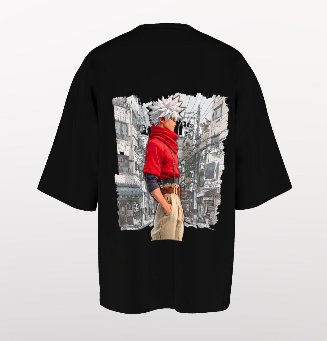 Urban Anime Oversized T-Shirt – White DYME Eiffel Graphic & Cityscape Back Print