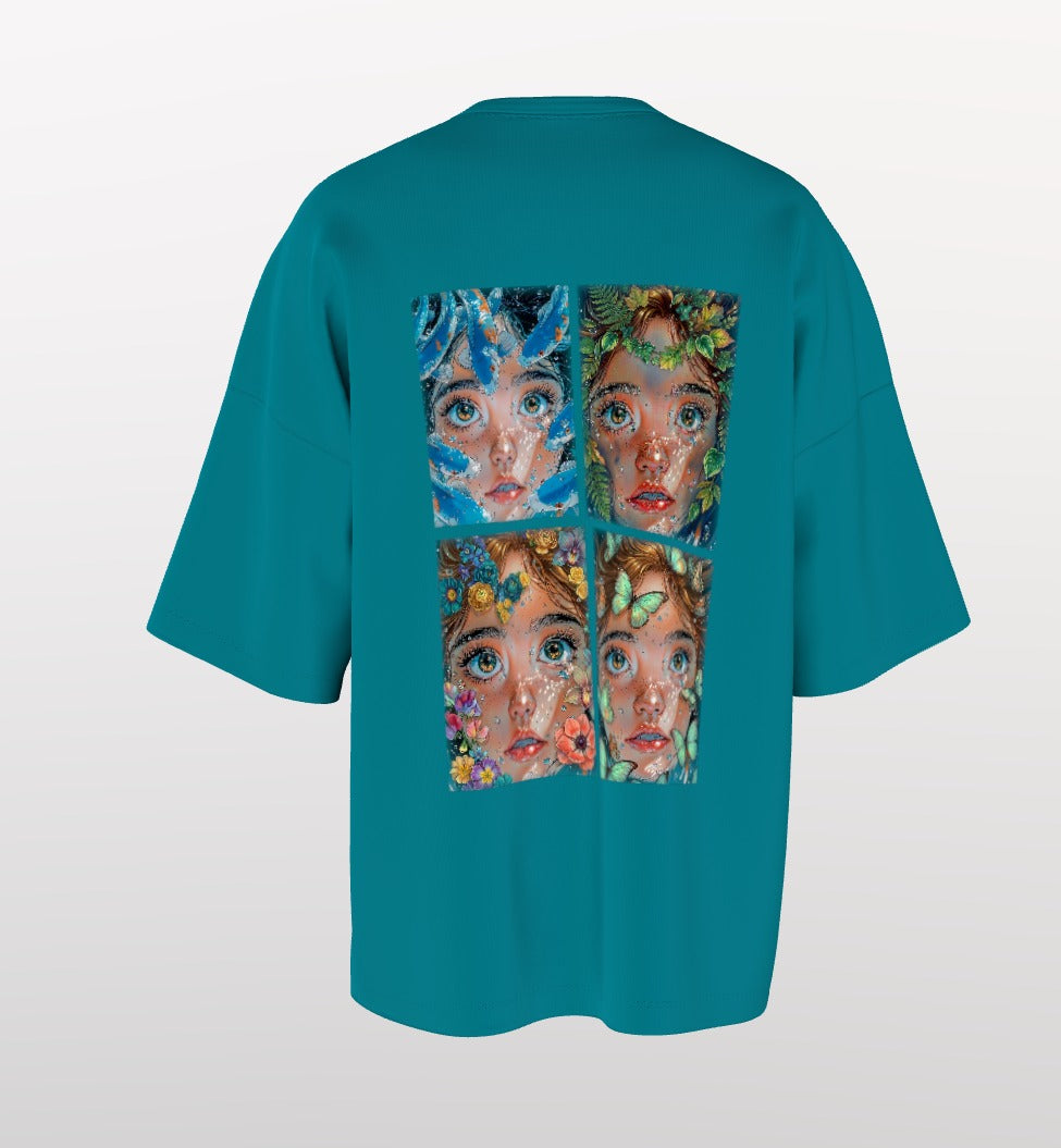 Divine Nature Anime Graphic Oversized T-Shirt – Artistic Floral Face Print