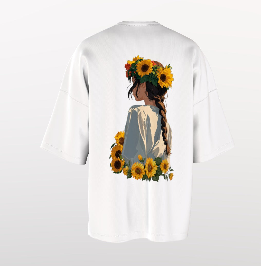 Sunflower Soul Oversized T-Shirt – Aesthetic Floral Girl Back Print
