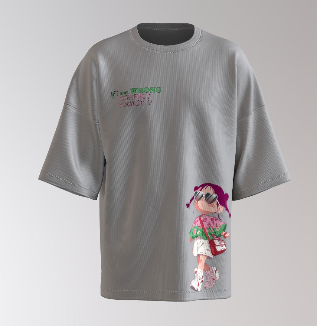 Oversized T-Shirt – Cute Girl Illustration “If I Am Wrong, Correct Yourself”