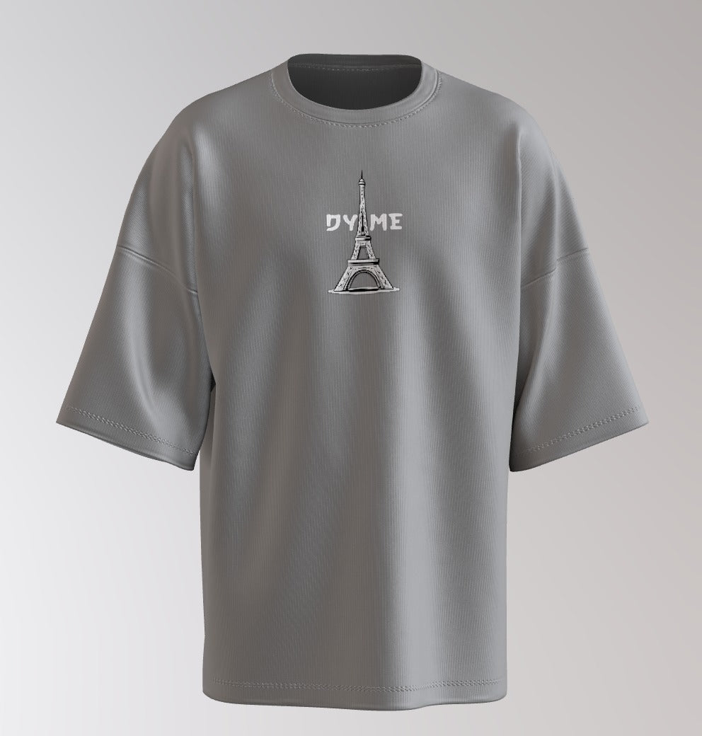 Urban Anime Oversized T-Shirt – White DYME Eiffel Graphic & Cityscape Back Print