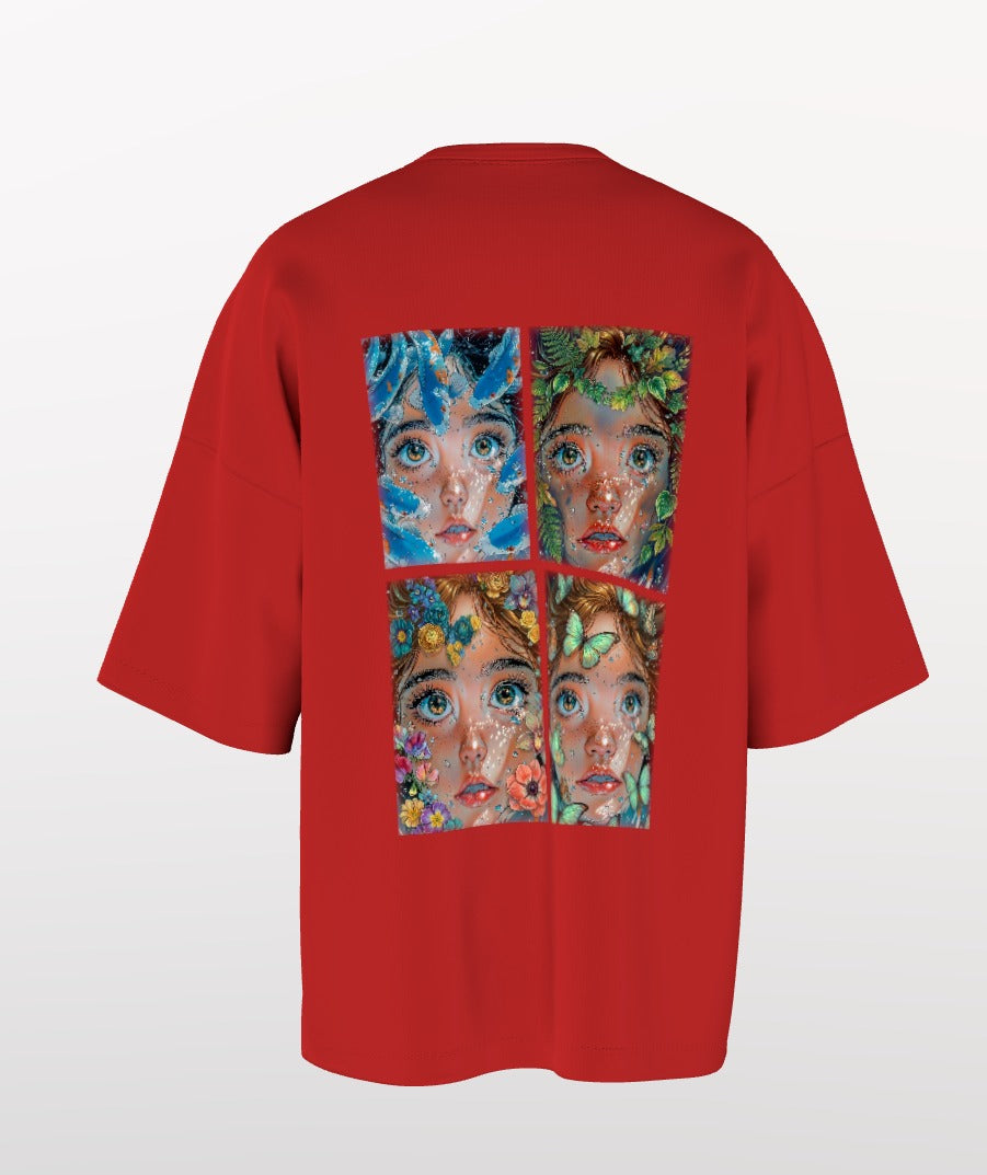 Divine Nature Anime Graphic Oversized T-Shirt – Artistic Floral Face Print