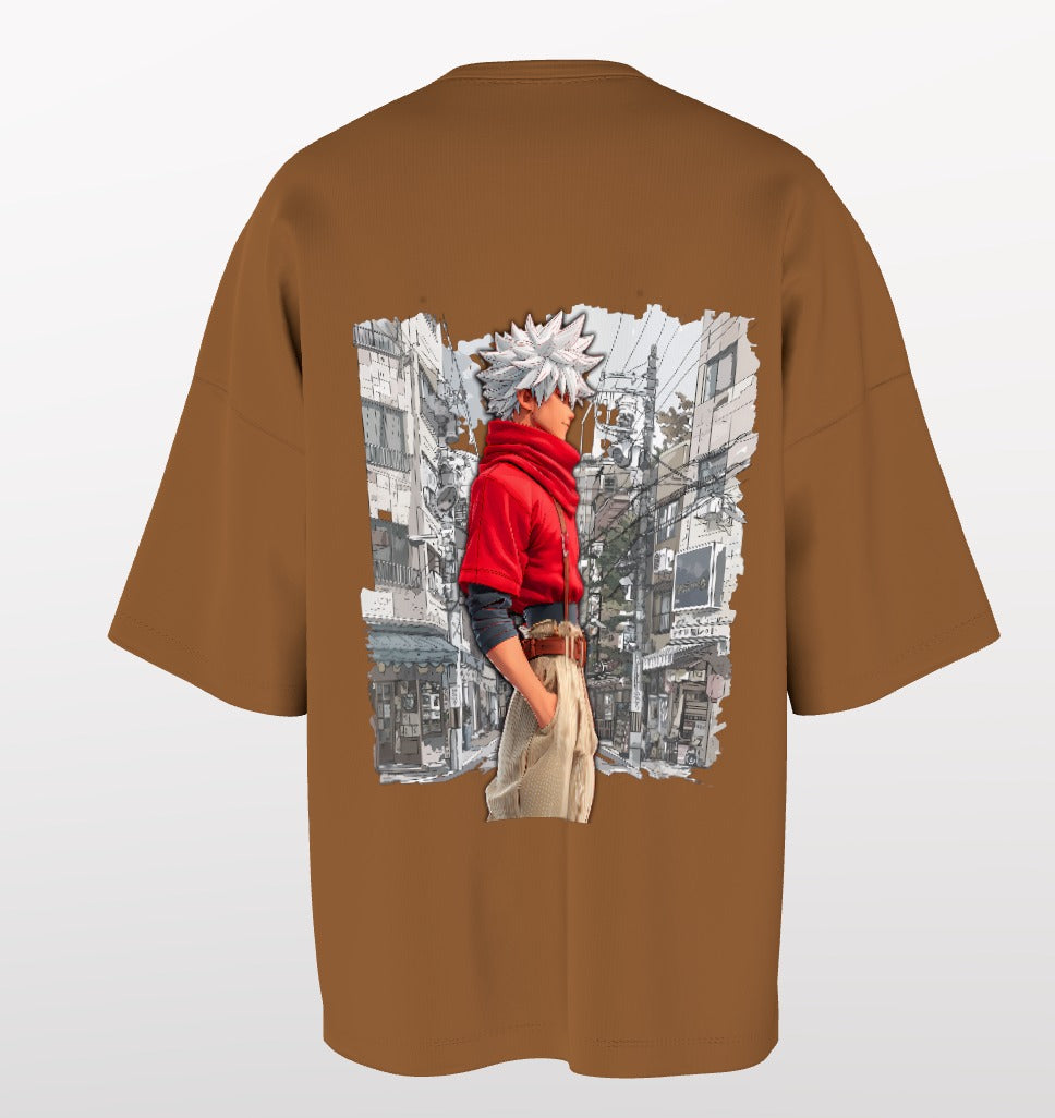Urban Anime Oversized T-Shirt – Eiffel Graphic Front & Cityscape Character Back