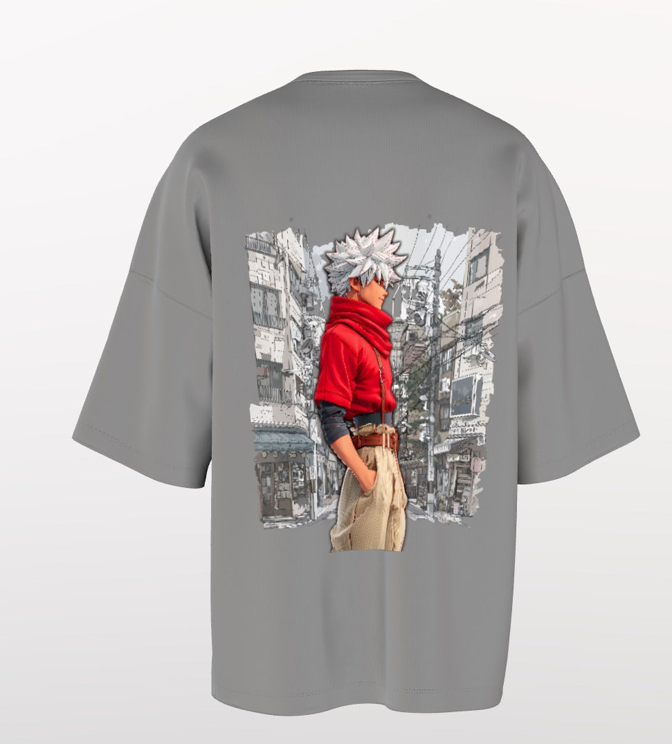 Urban Anime Oversized T-Shirt – White DYME Eiffel Graphic & Cityscape Back Print
