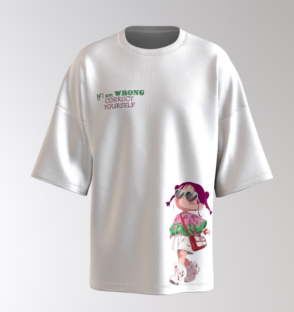 Oversized T-Shirt – Cute Girl Illustration “If I Am Wrong, Correct Yourself”