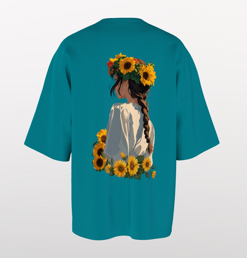 Sunflower Soul Oversized T-Shirt – Aesthetic Floral Girl Back Print