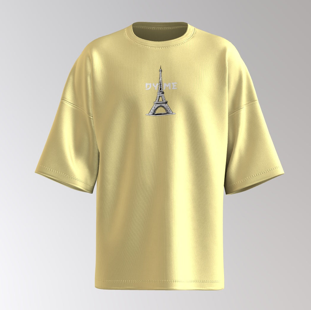 Urban Anime Oversized T-Shirt – White DYME Eiffel Graphic & Cityscape Back Print