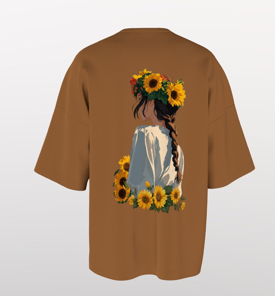 Sunflower Soul Oversized T-Shirt – Aesthetic Floral Girl Back Print