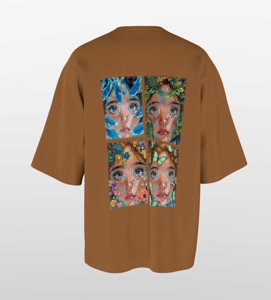 Divine Nature Anime Graphic Oversized T-Shirt – Artistic Floral Face Print