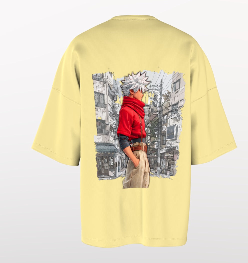 Urban Anime Oversized T-Shirt – Eiffel Graphic Front & Cityscape Character Back