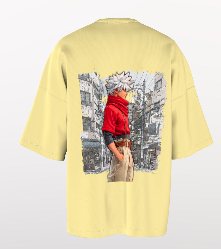 Urban Anime Oversized T-Shirt – White DYME Eiffel Graphic & Cityscape Back Print