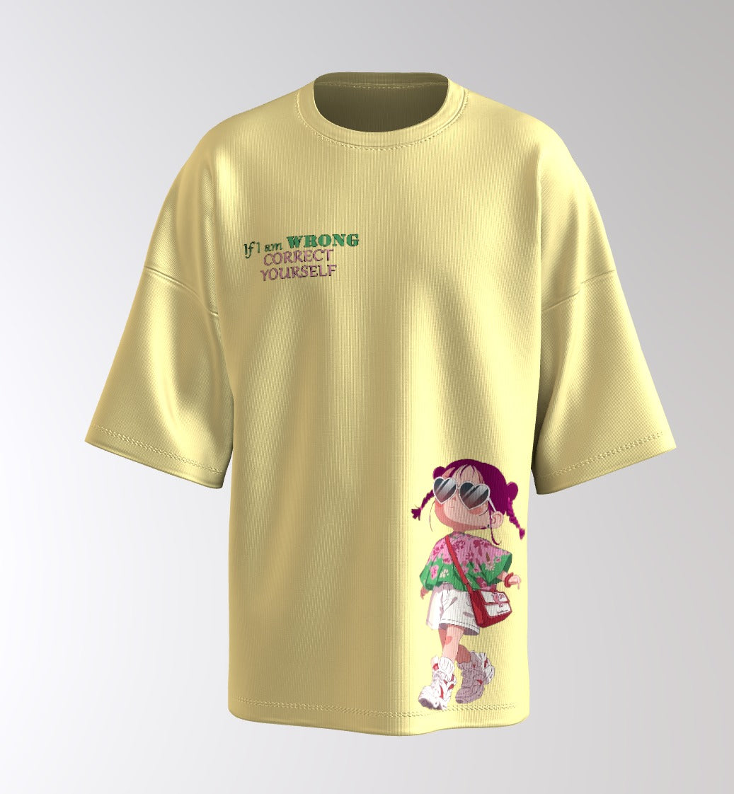 Oversized T-Shirt – Cute Girl Illustration “If I Am Wrong, Correct Yourself”