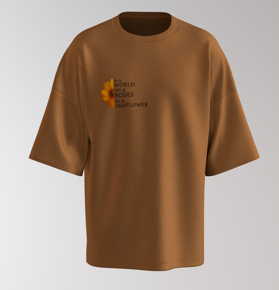 Sunflower Soul Oversized T-Shirt – Aesthetic Floral Girl Back Print