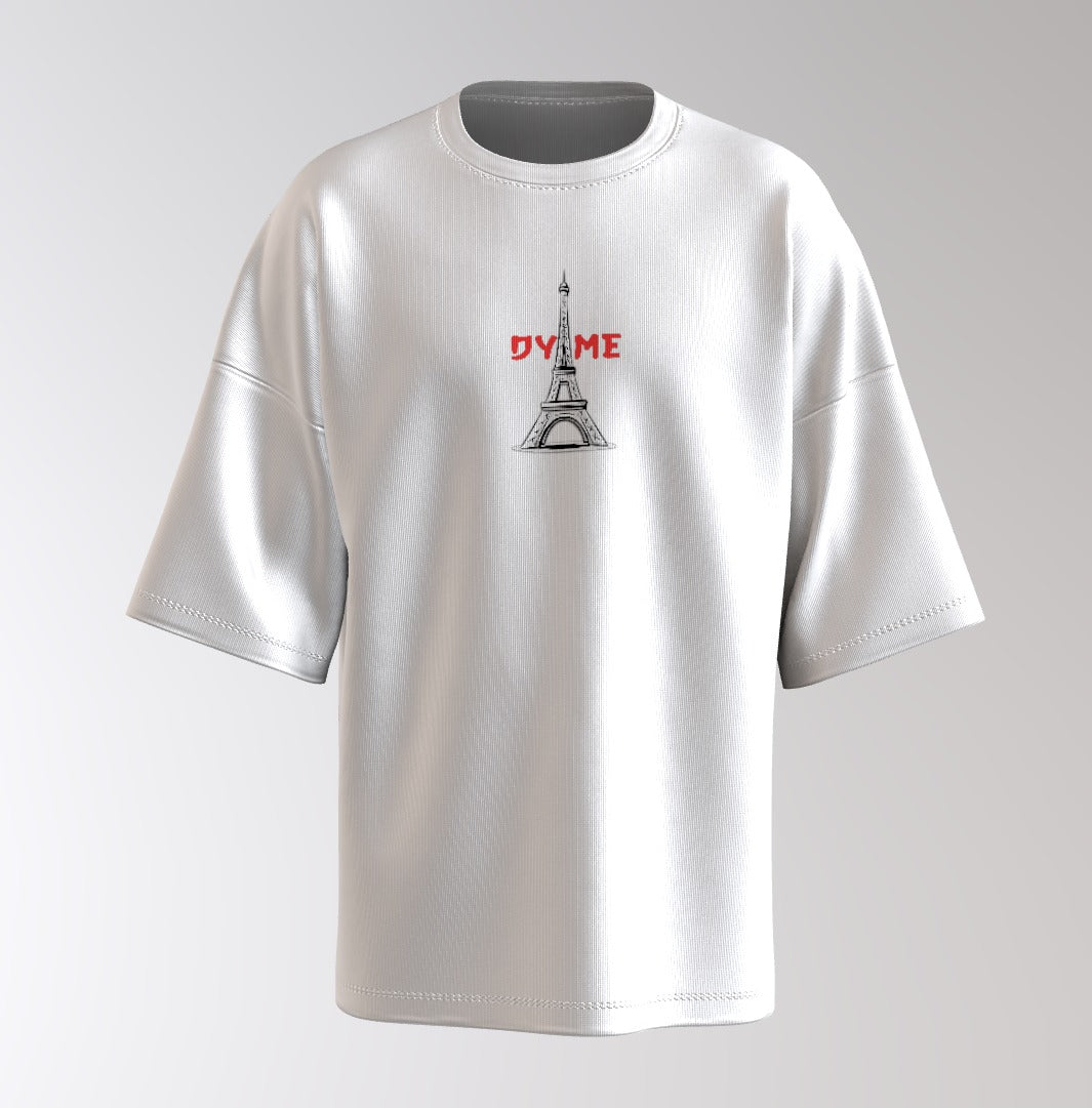 Urban Anime Oversized T-Shirt – Eiffel Graphic Front & Cityscape Character Back