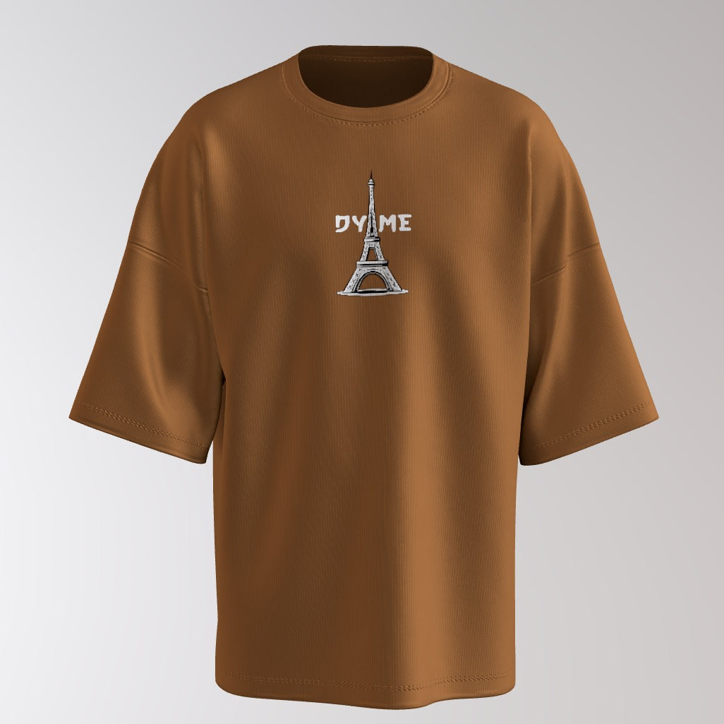 Urban Anime Oversized T-Shirt – White DYME Eiffel Graphic & Cityscape Back Print