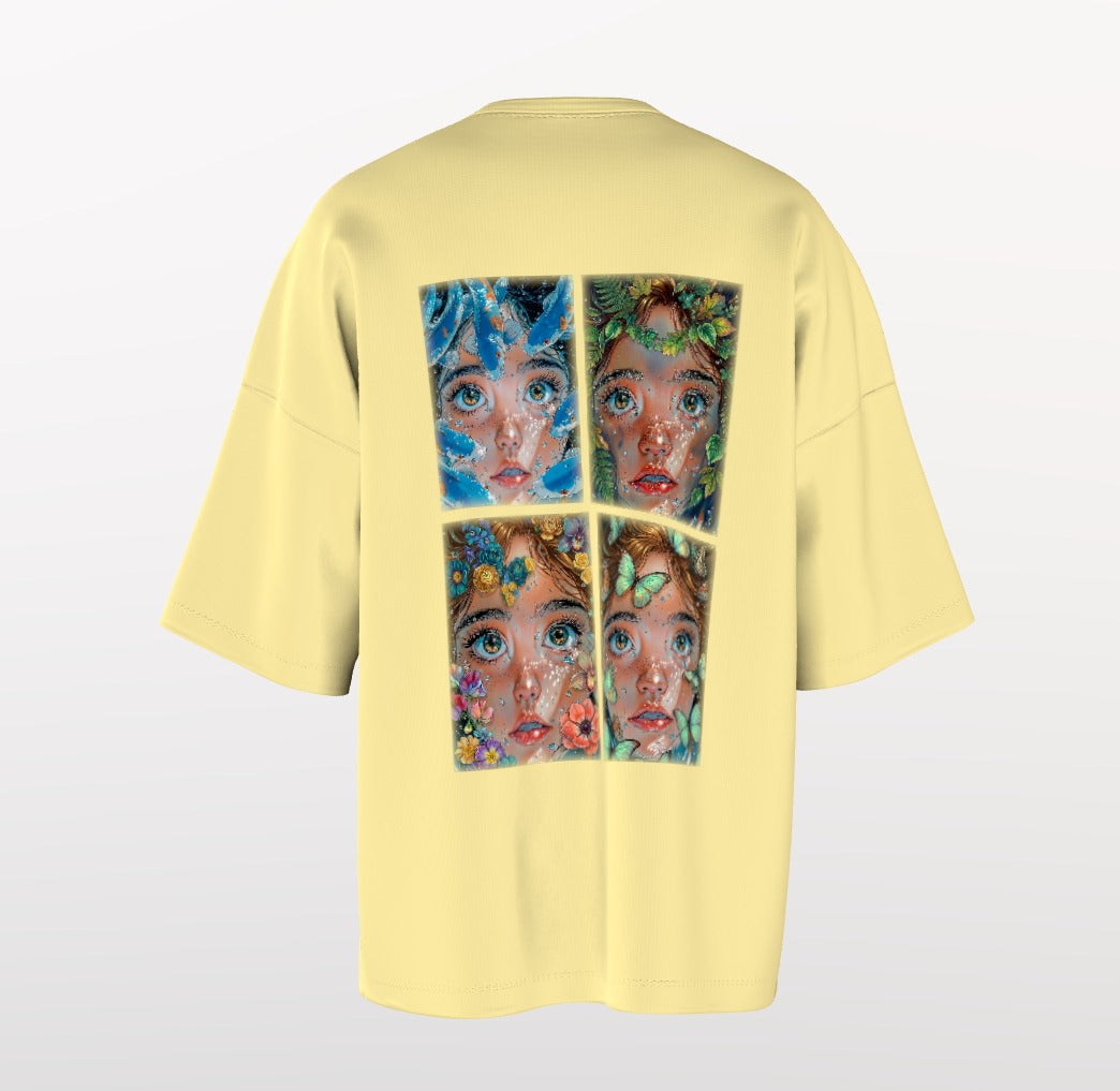 Divine Nature Anime Graphic Oversized T-Shirt – Artistic Floral Face Print