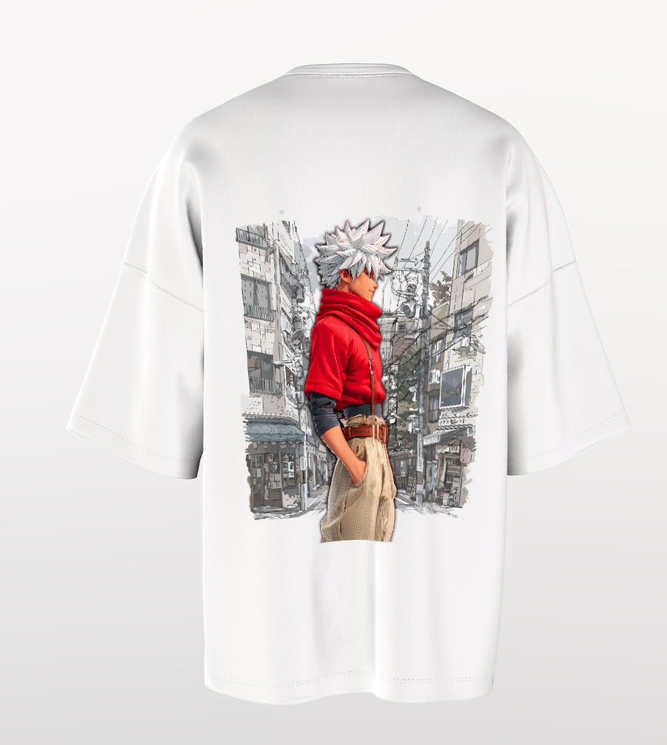 Urban Anime Oversized T-Shirt – Eiffel Graphic Front & Cityscape Character Back