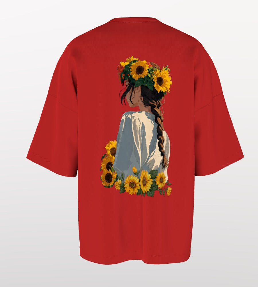 Sunflower Soul Oversized T-Shirt – Aesthetic Floral Girl Back Print