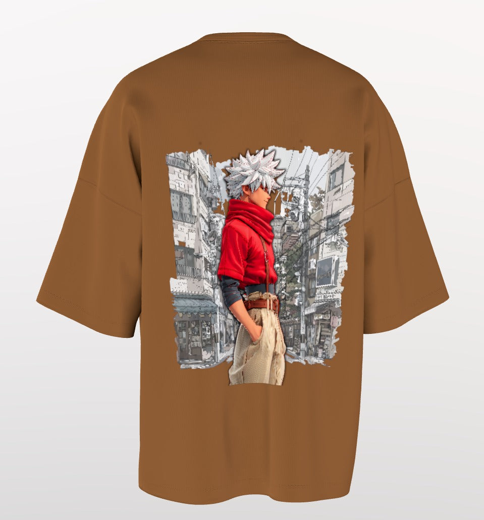 Urban Anime Oversized T-Shirt – White DYME Eiffel Graphic & Cityscape Back Print