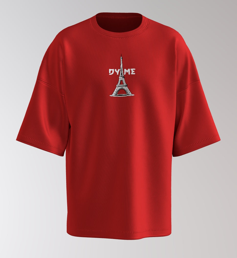 Urban Anime Oversized T-Shirt – White DYME Eiffel Graphic & Cityscape Back Print